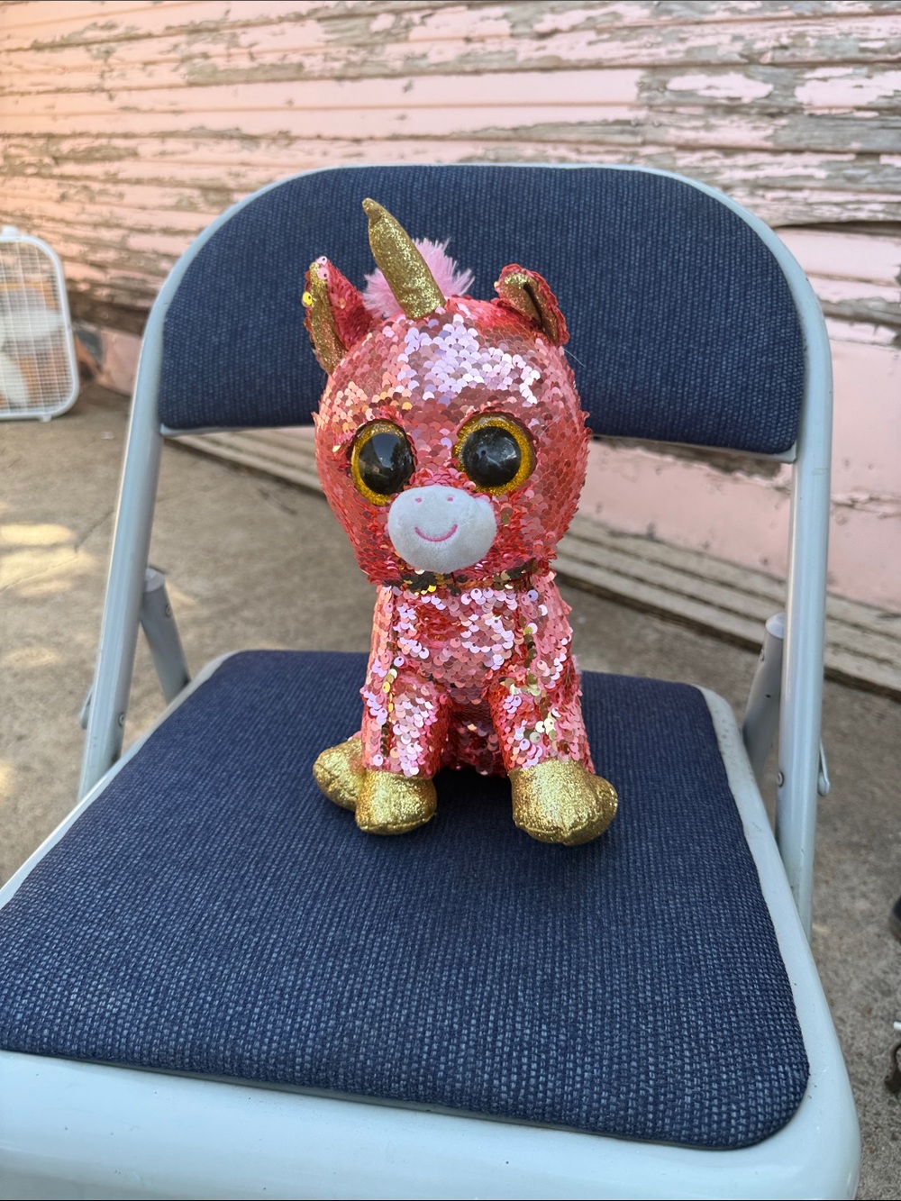 Sparkling Pink Sequin Unicorn Plush with Gold Accents